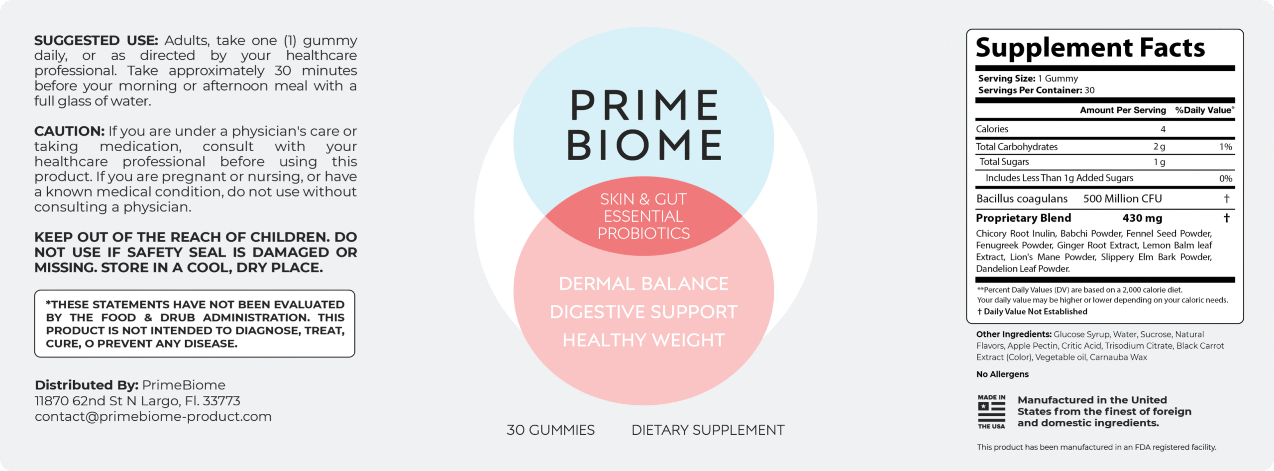 PrimeBiome supplement facts